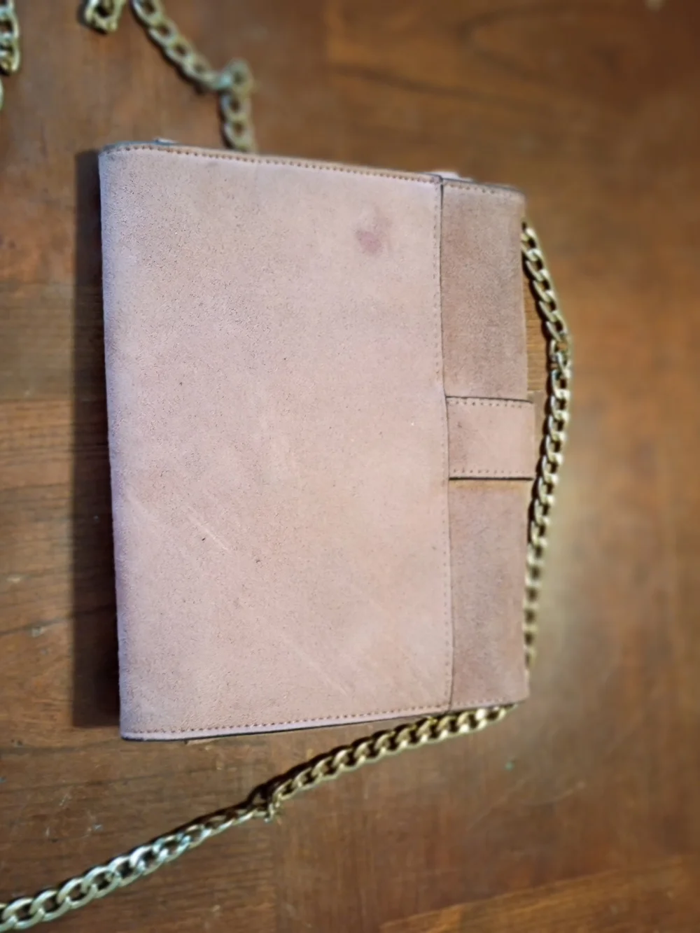 Big Buddha Blush Pink Suede Crossbody with Gold Chain
